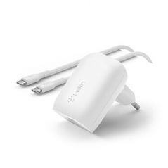 Belkin Chargeur secteur portatif USB-C 30 W avec câble USB-C vers USB-C - Blanc