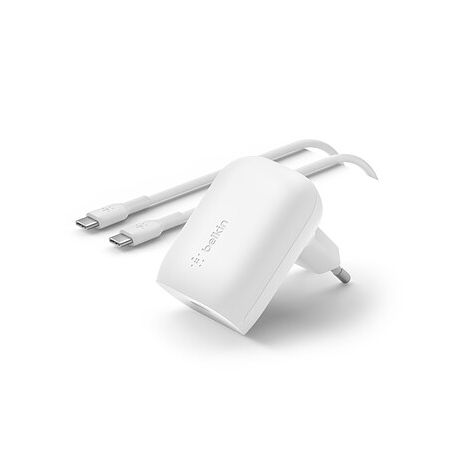 Belkin Chargeur secteur portatif USB-C 30 W avec câble USB-C vers USB-C - Blanc
