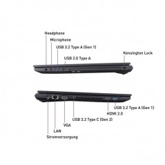 2 photos du notebbok etrra 1516 superposées avec le nom des différentes connectiques et vue sur le lecteur dvd