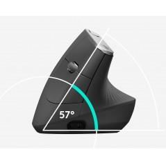 vue de face de la souris mx vertical logitech, angle poignet