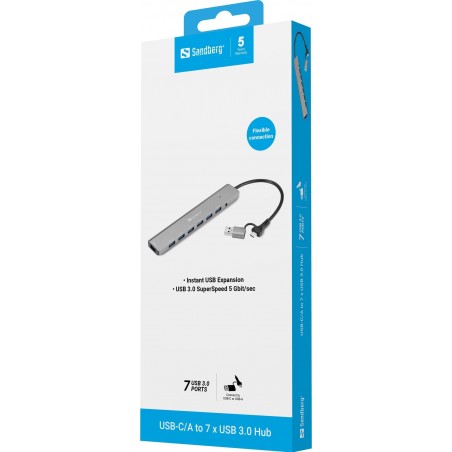 Hub 7 ports USB 3.0 Sandberg USB-C/A 136-66