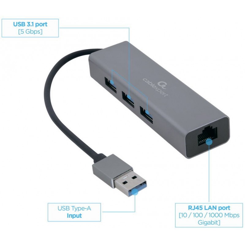 Hub Gembird avec trois ports USB-A