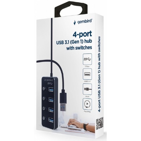 Hub USB 4 ports avec interrupteurs Gembird Hub USB 3.1 (Gen1)